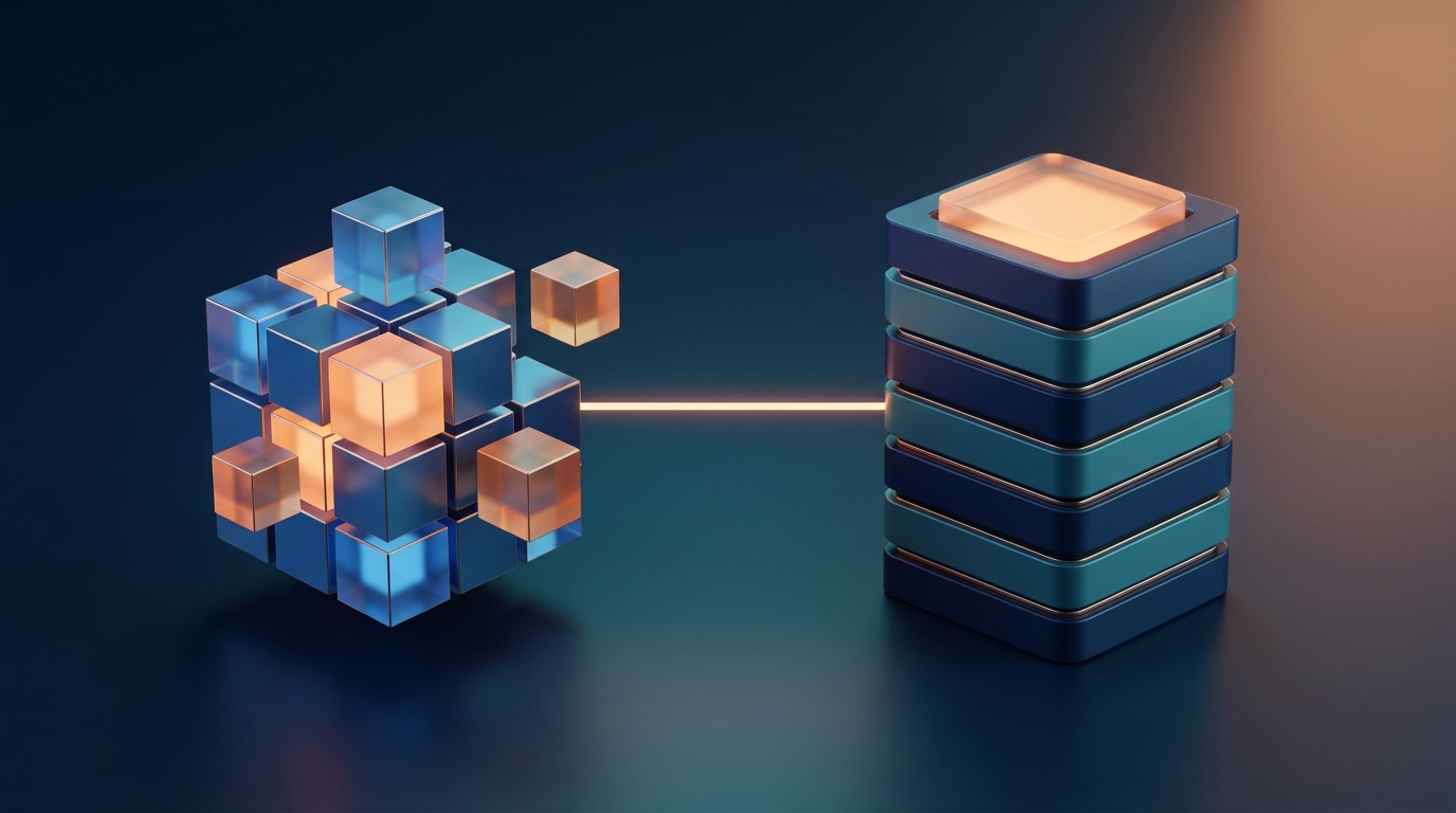 Abstract 3D illustration of the difference between backup and archiving