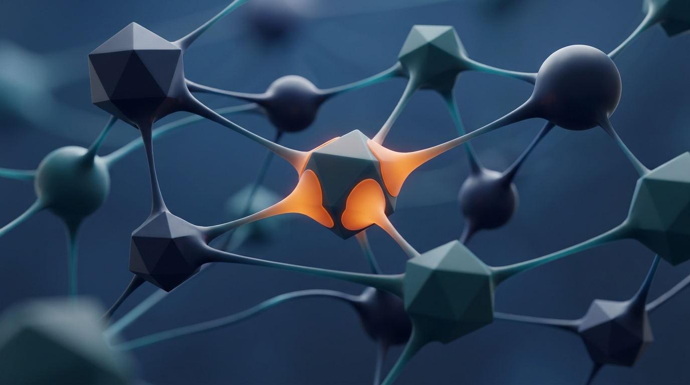 Abstract 3D illustration of interconnected tools reflecting a digital workplace