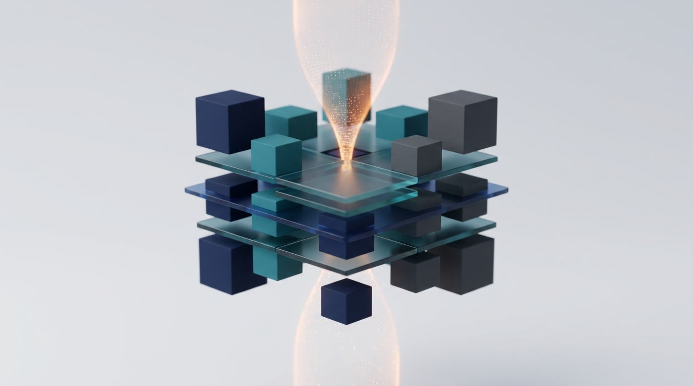 Abstract building blocks that are assembled into a website and symbolize construction time