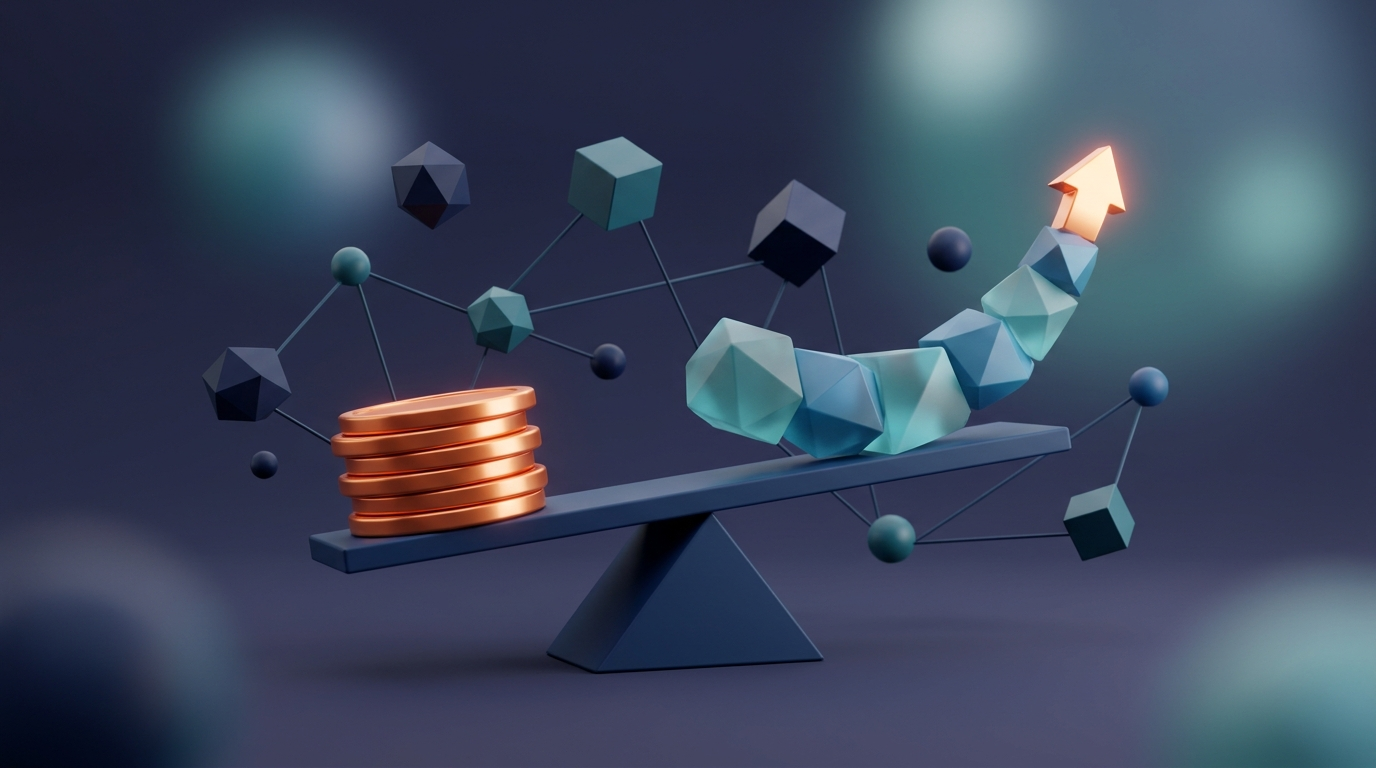 Abstract 3D illustration of a wave and growth curve reflecting cost and benefit