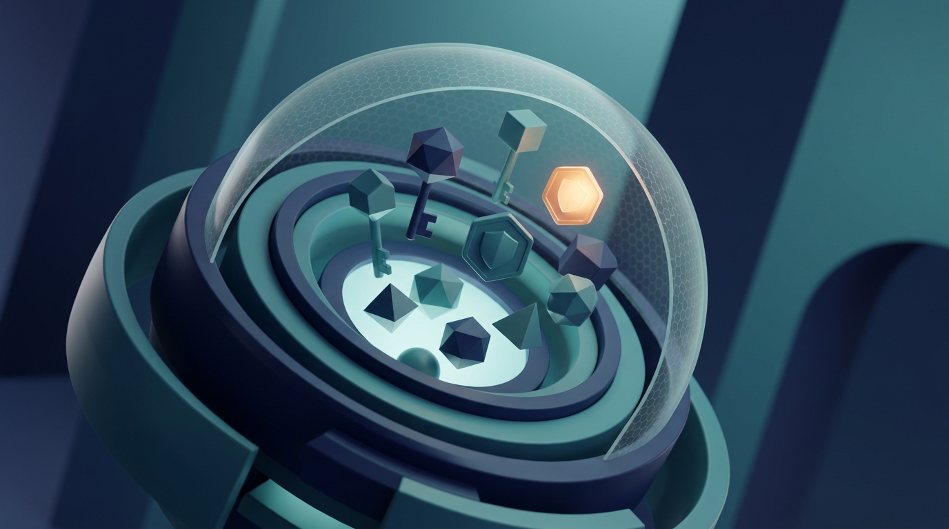 Abstract vault with keys symbolizing a corporate password manager