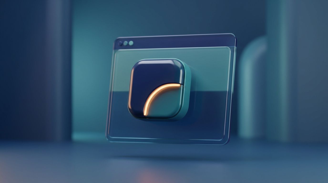 Abstrakt app-ikon som kommer ur ett webbläsarfönster, symboliserar en PWA installerad utan app store