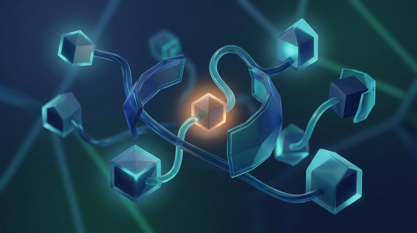 Abstract home nodes connected via secure tunnels symbolizing secure remote work