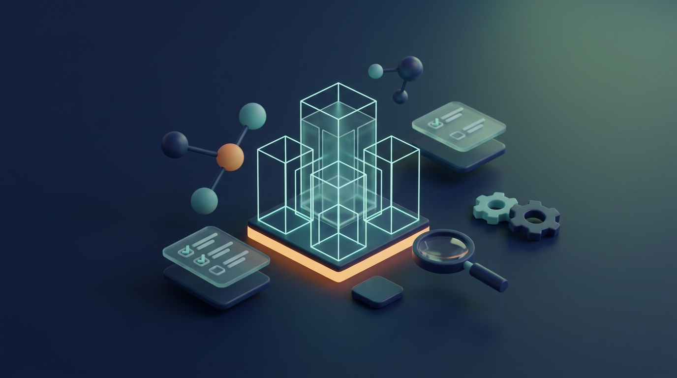 Abstract website structure with checklists and gears, technical SEO symbol