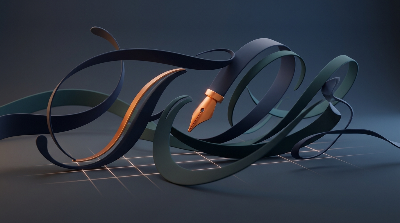 Abstrakt 3D-illustration av mjuka bokstavsliknande former pa en baslinje, symbol for typografi som bygger fortroende.