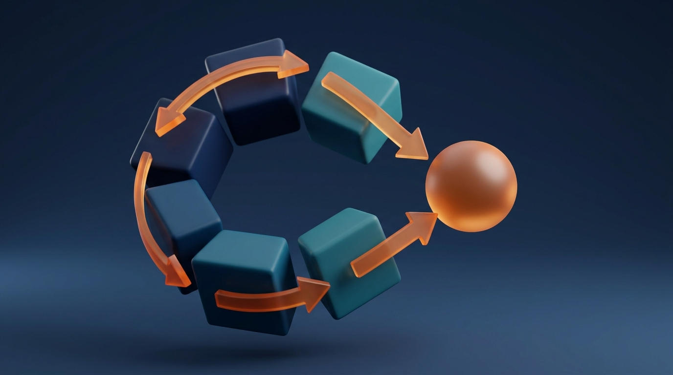 Abstrakt sekvens av fem sammankopplade steg i en snabb iterativ process, symbol för en designsprint