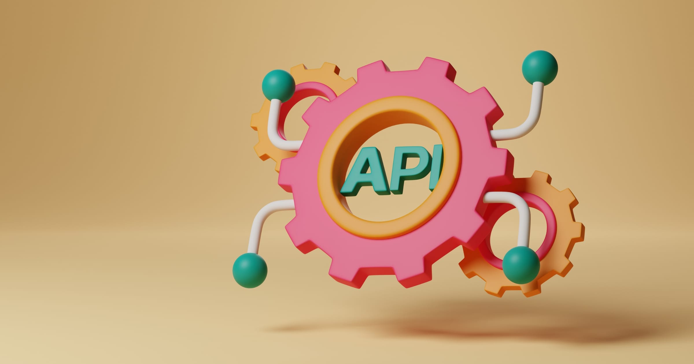 Färgglada kugghjul med texten API, symboliserar webbutveckling och integration av AI-teknologi i appdesign
