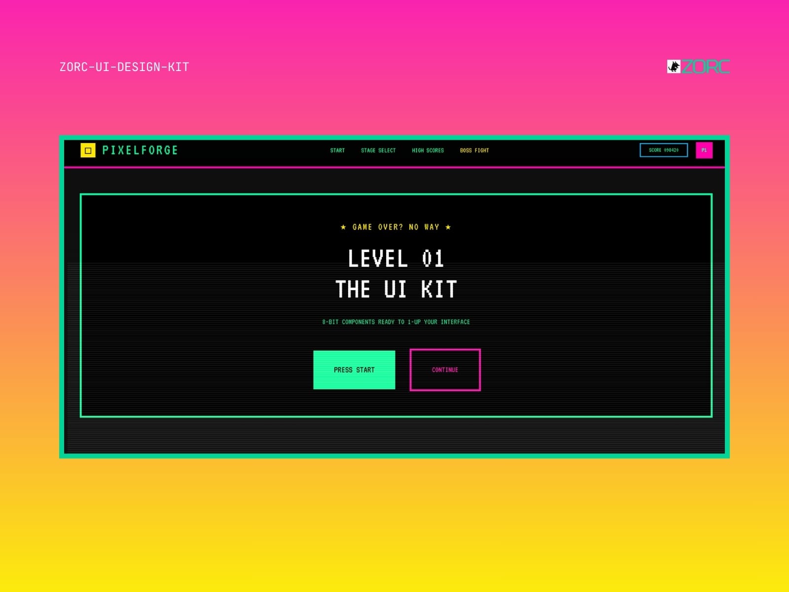 UI design by ZORC with retro gaming theme and 8-bit components for app development