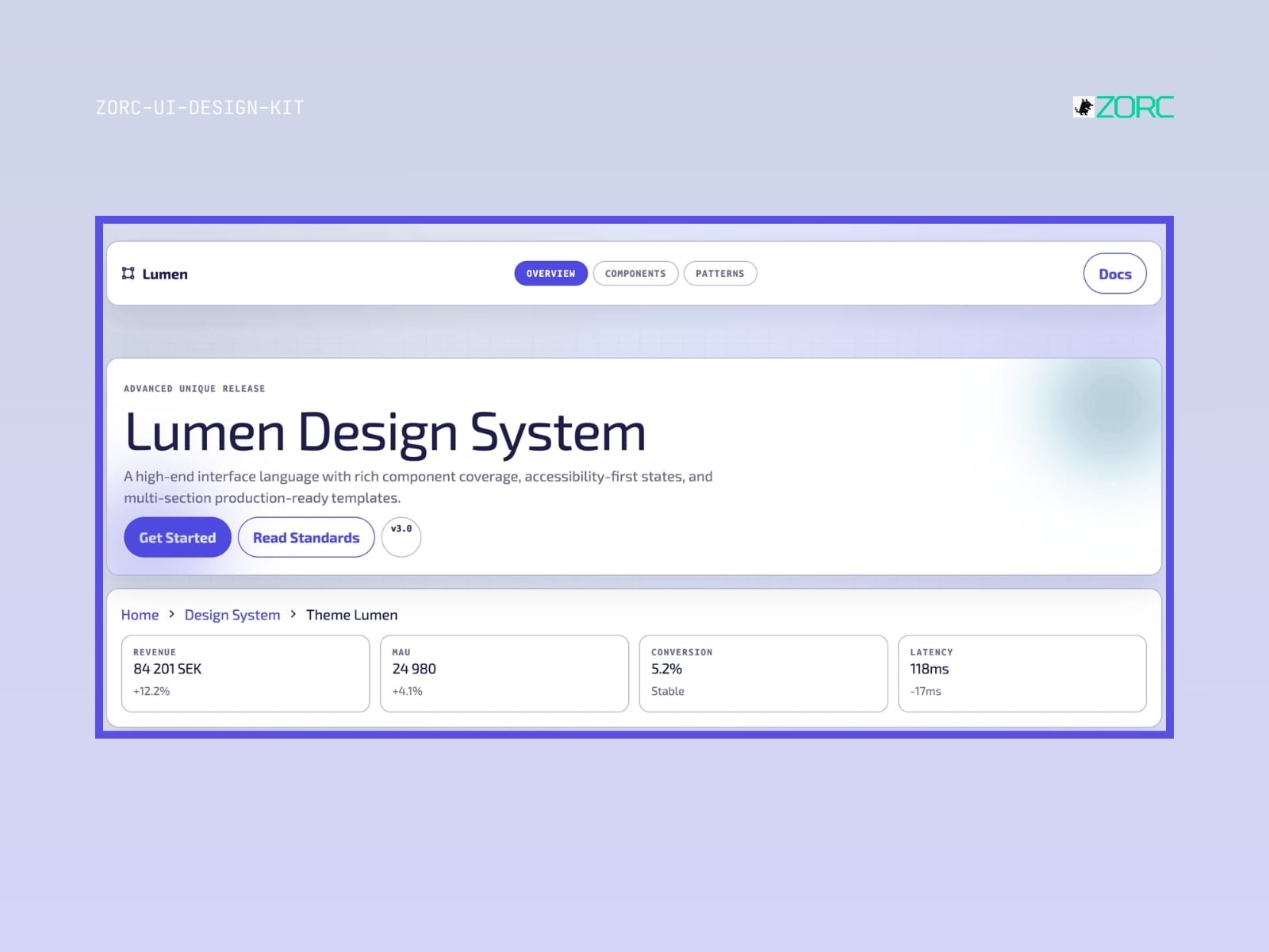 Lumen Design System med högkvalitativa mallar och komponenter för webbutveckling och AI-appar från ZORC