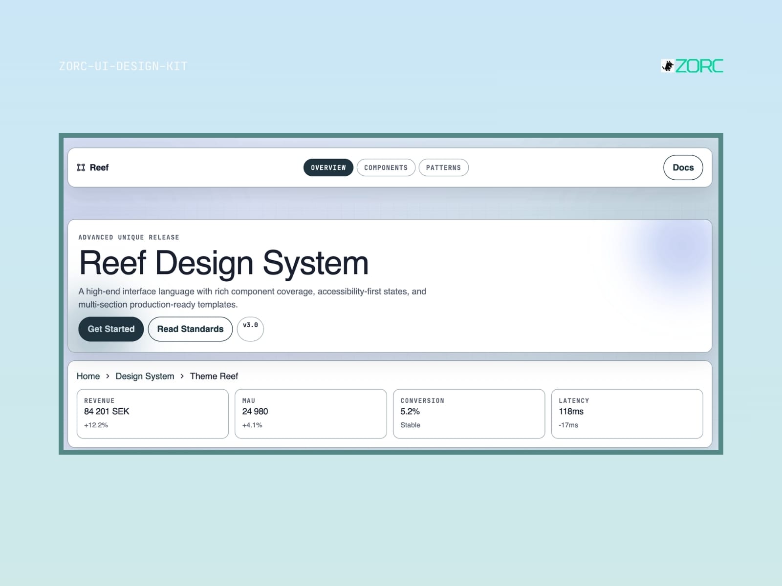Reef Design System shows advanced templates for web development and design with a focus on components and accessibility in ZORC