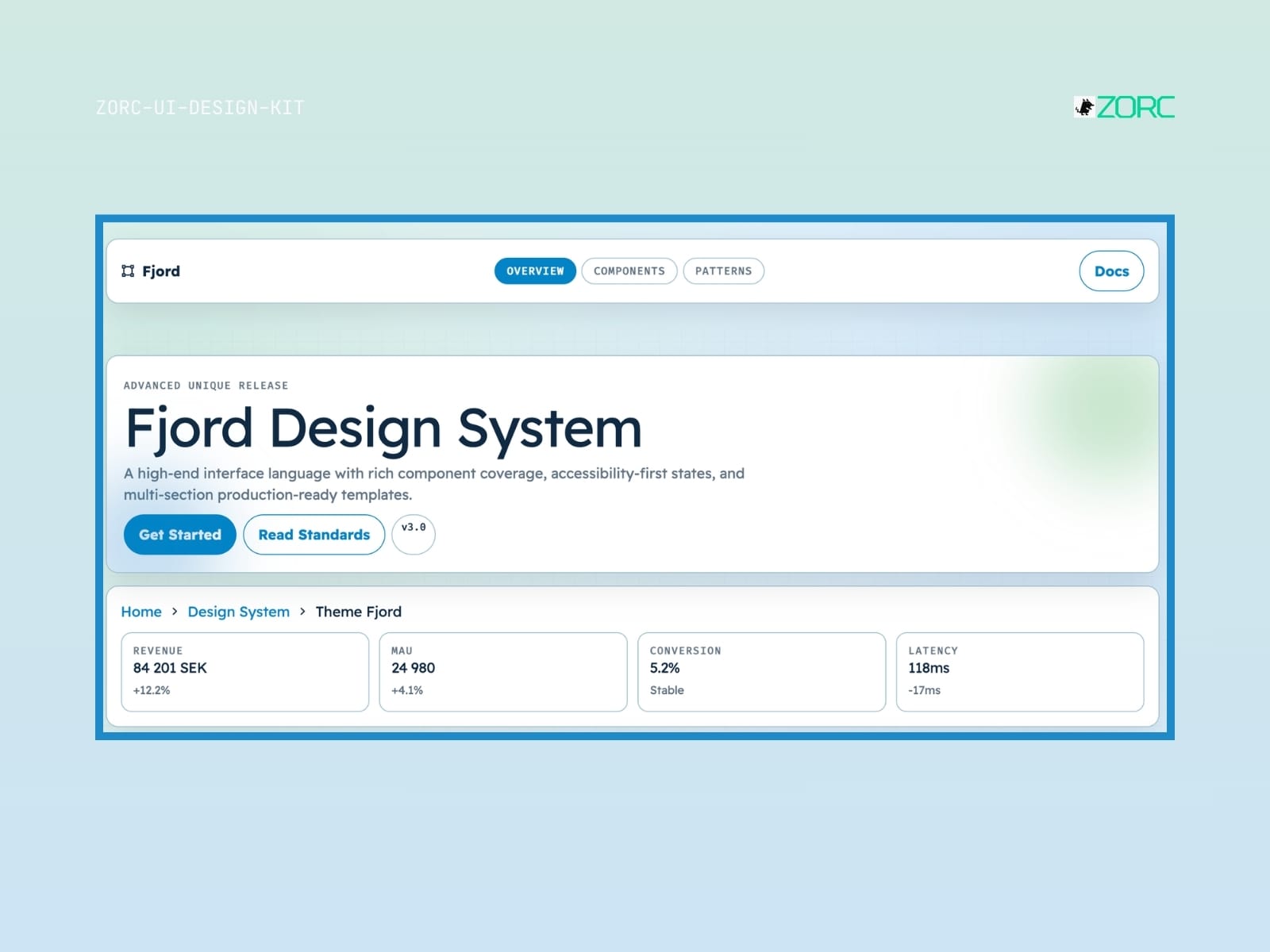 Fjord Design System med fokus på gränssnittsdesign och moderna komponenter från ZORC