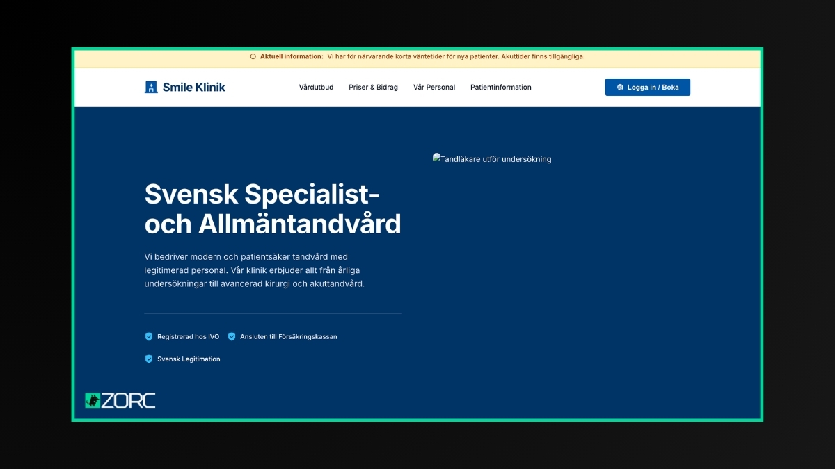 Förhandsvisning av mallen Tandläkarklinik – Smile Klinik