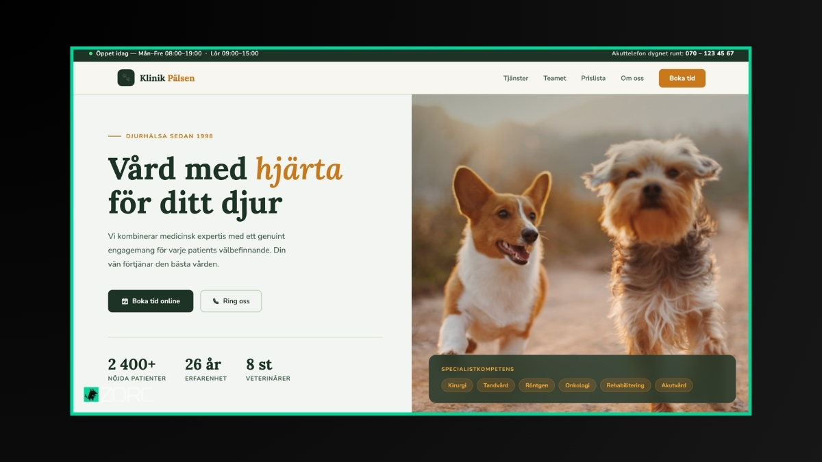 Förhandsvisning av mallen Veterinärklinik – Klinik Pälsen